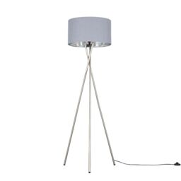 ValueLights Camden Grey & Metal Shade & Brushed Chrome Tripod Floor Lamp with Bulb in Metallic Silver