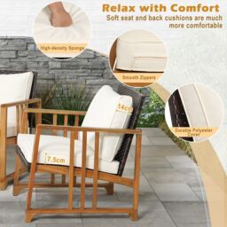 Costway 4 PCS Outdoor Patio Mix Brown Rattan Set PE Wicker Chair Table Set w/Cushions in White - thumbnail 5