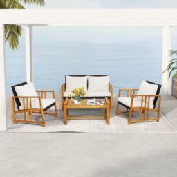 Costway 4 PCS Outdoor Patio Mix Brown Rattan Set PE Wicker Chair Table Set w/Cushions in White - thumbnail 3