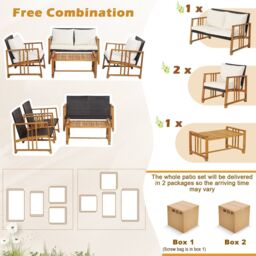 Costway 4 PCS Outdoor Patio Mix Brown Rattan Set PE Wicker Chair Table Set w/Cushions in White - thumbnail 6