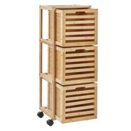 Wyld and Coco 3 Drawer Bamboo Bathroom Light Brown Easy Roll Rubber Wheels - thumbnail 6