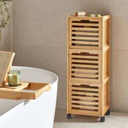 Wyld and Coco 3 Drawer Bamboo Bathroom Light Brown Easy Roll Rubber Wheels - thumbnail 1