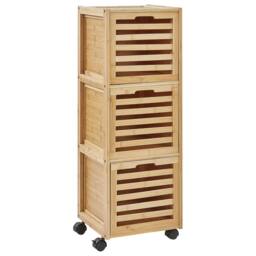 Wyld and Coco 3 Drawer Bamboo Bathroom Light Brown Easy Roll Rubber Wheels - thumbnail 2
