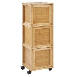 Wyld and Coco 3 Drawer Bamboo Bathroom Light Brown Easy Roll Rubber Wheels - thumbnail 7