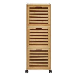 Wyld and Coco 3 Drawer Bamboo Bathroom Light Brown Easy Roll Rubber Wheels - thumbnail 4