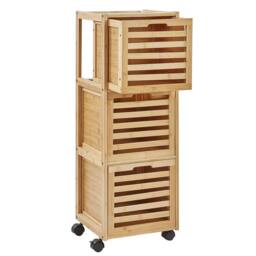 Wyld and Coco 3 Drawer Bamboo Bathroom Light Brown Easy Roll Rubber Wheels - thumbnail 5