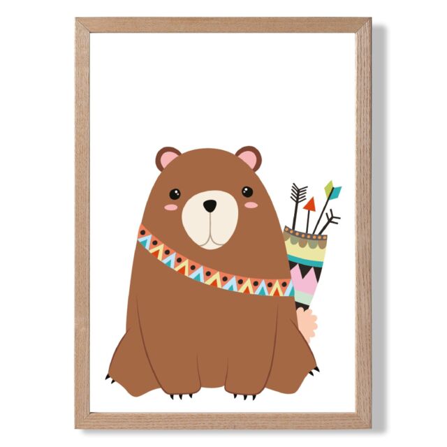 ARTZE Bear Tribal Animal Framed Print SIZE: A4 with Oak Frame in Brown - Size: A3 - image 1