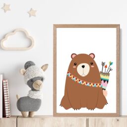 ARTZE Bear Tribal Animal Framed Print SIZE: A4 with Oak Frame in Brown - Size: A3 - thumbnail 2