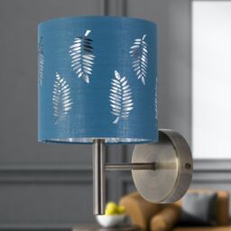 First Choice Lighting Brea - Antique Brass Wall Light with Teal Fern Shade in Gold - thumbnail 4