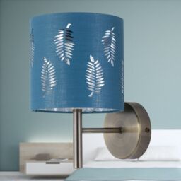 First Choice Lighting Brea - Antique Brass Wall Light with Teal Fern Shade in Gold - thumbnail 3