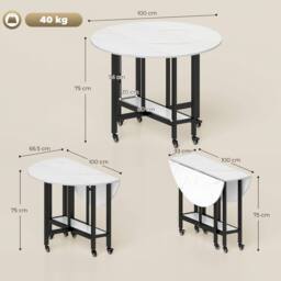 HOMCOM Folding Dining Table, Drop Leaf Table with Open Shelf, White Marble - Size: 100 cm x 100 cm - thumbnail 3