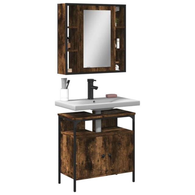 Berkfield Home 2 Piece Bathroom Furniture Set Smoked Oak Engineered Wood in Brown - image 1
