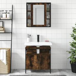 Berkfield Home 2 Piece Bathroom Furniture Set Smoked Oak Engineered Wood in Brown - thumbnail 3