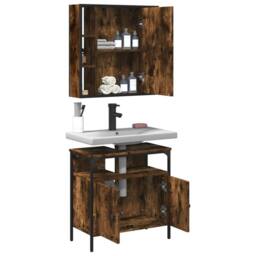 Berkfield Home 2 Piece Bathroom Furniture Set Smoked Oak Engineered Wood in Brown - thumbnail 4