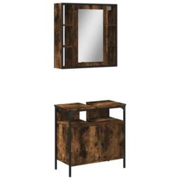 Berkfield Home 2 Piece Bathroom Furniture Set Smoked Oak Engineered Wood in Brown - thumbnail 2