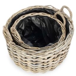 Red Hamper Set of 2 Curved Base Rattan Planter With Plastic Lining in Natural - thumbnail 3