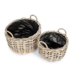 Red Hamper Set of 2 Curved Base Rattan Planter With Plastic Lining in Natural - thumbnail 2