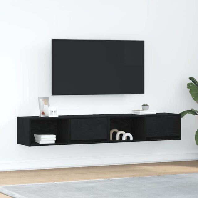 Berkfield Home TV Cabinets 2 pcs Black Oak 80x31x25.5 cm Engineered Wood - image 1