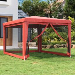 Berkfield Home Party Tent with 4 Mesh Sidewalls Red 3x4 m HDPE - thumbnail 1
