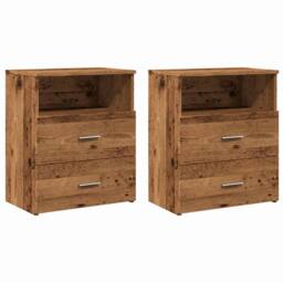 Berkfield Home Stylish Bedside Cabinets 2 pcs Old Wood 50x32x60cm Engineered Wood in Brown - Size: 50 x 32 x 60 cm - thumbnail 3