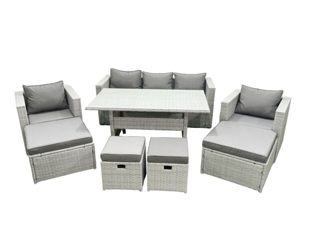 Fimous Rattan Garden Furniture Set Outdoor 9 Seater Patio Dining Sets with Glass Top Dining Table Light Grey Mixed - image 1
