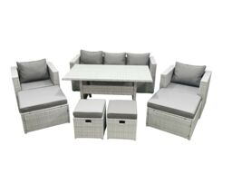 Fimous Rattan Garden Furniture Set Outdoor 9 Seater Patio Dining Sets with Glass Top Dining Table Light Grey Mixed - thumbnail 1