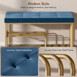 HOMCOM Shoe Storage Bench with Seat Cushion Tufted Shoe Rack Bench in Dark Blue - thumbnail 4