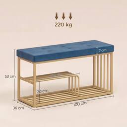 HOMCOM Shoe Storage Bench with Seat Cushion Tufted Shoe Rack Bench in Dark Blue - thumbnail 3