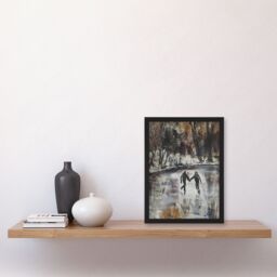 "Artery8 Skaters on Frozen Lake Artwork Winter Dark Ice Framed Art Print in Grey - Size: W12"" x H16""" - thumbnail 4