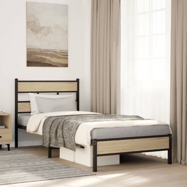 Berkfield Home Bed Frame without Mattress Sonoma Oak 90x190 cm Single Engineered Wood in Brown - image 1