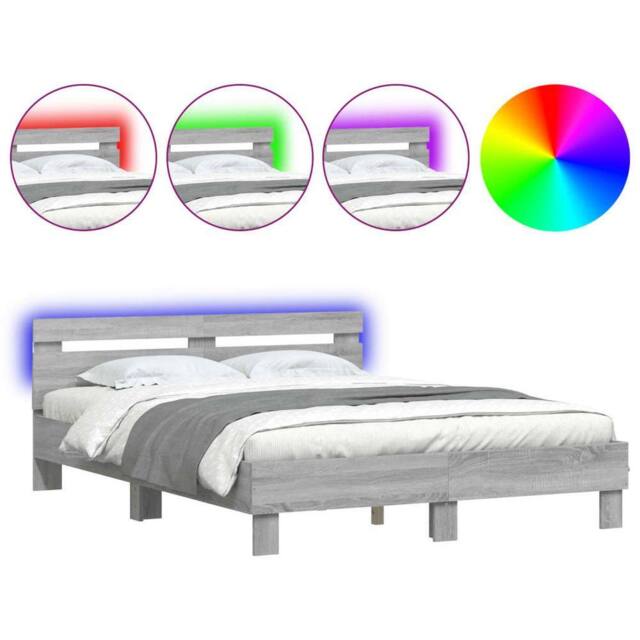 Berkfield Home Bed Frame with LED without Mattress Grey Sonoma 150x200 cm King Size - image 1