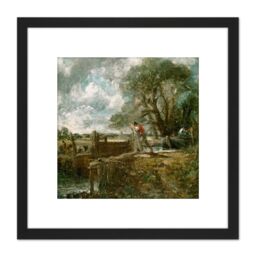 Artery8 John Constable English Sketch For A Boat Passing A Lock 8X8 Inch Square Wooden Framed Wall Art Print Picture with Mount in Black - thumbnail 1