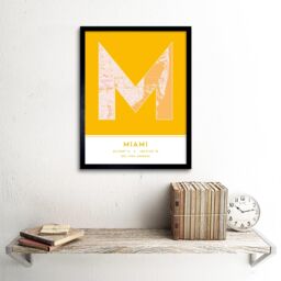 "Wee Blue Coo Wall Art Print Miami Florida United States City Map Modern Typography Stylish Letter Framed Word in Yellow - Size: W12"" x H16""" - thumbnail 2
