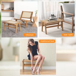 Gymax Patio Ottoman Footstool Natural Teak Wooden Footrest-Natural in Light Khaki - thumbnail 7
