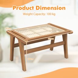 Gymax Patio Ottoman Footstool Natural Teak Wooden Footrest-Natural in Light Khaki - thumbnail 2