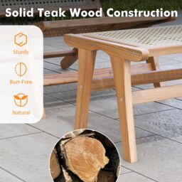 Gymax Patio Ottoman Footstool Natural Teak Wooden Footrest-Natural in Light Khaki - thumbnail 9