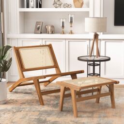 Gymax Patio Ottoman Footstool Natural Teak Wooden Footrest-Natural in Light Khaki - thumbnail 4