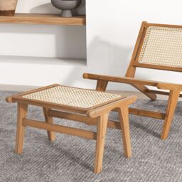 Gymax Patio Ottoman Footstool Natural Teak Wooden Footrest-Natural in Light Khaki - thumbnail 3