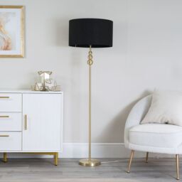 ValueLights Marissa Fabric Drum Shade with Brushed Gold Stacked Ball Floor Lamp in Black - thumbnail 5