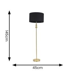 ValueLights Marissa Fabric Drum Shade with Brushed Gold Stacked Ball Floor Lamp in Black - thumbnail 6
