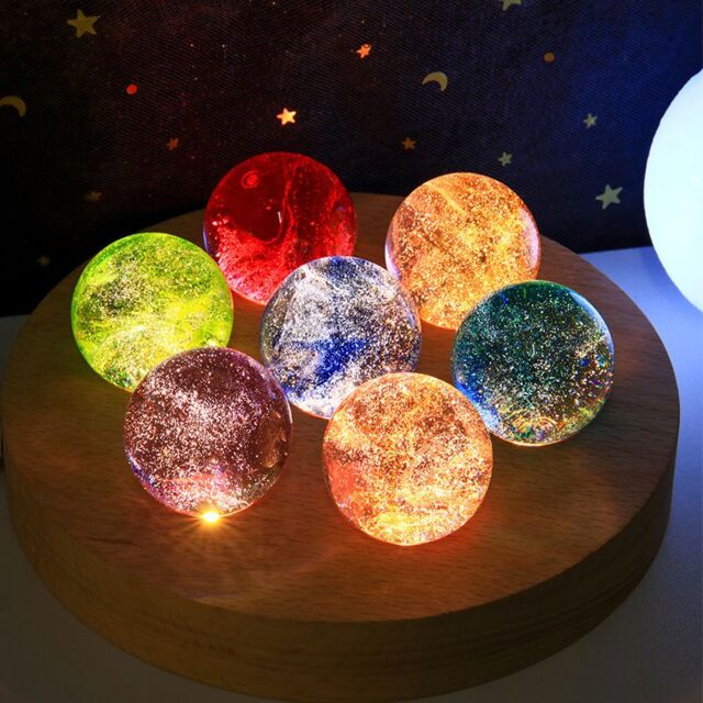 Leaper Round Base Seven Starry Sky Colorful Glass Bead Crystal Ball Night Light - image 1