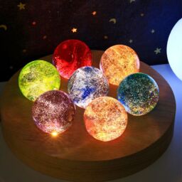 Leaper Round Base Seven Starry Sky Colorful Glass Bead Crystal Ball Night Light