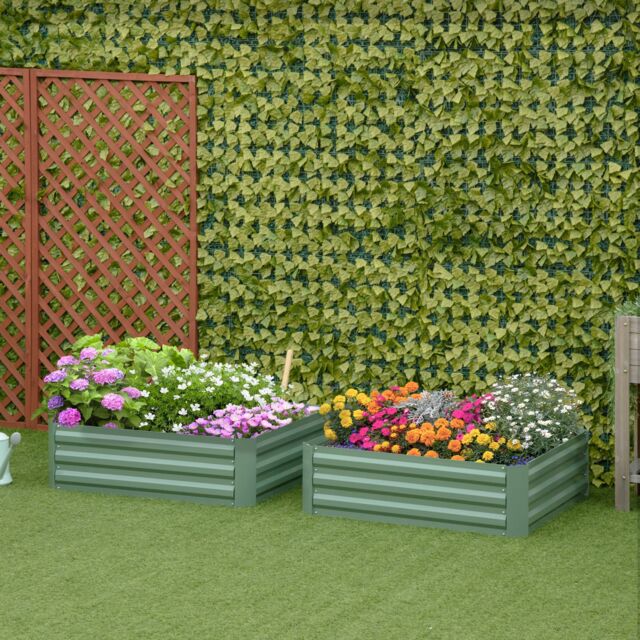 OUTSUNNY Set of 2 Raised Garden Bed Galvanised Planter Box Easy Setup in Green - image 1