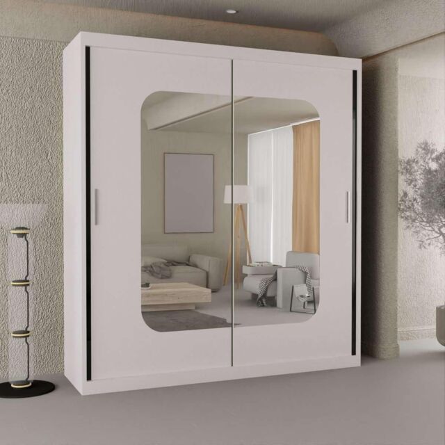 Sliding Wardrobes 4U Merikan Sliding Double Mirror Door Wardrobe 203cm X 217cm in White - Size: 203 cm X 217 cm - image 1