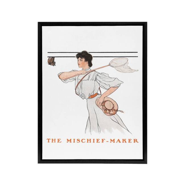 "Artery8 Mischief Maker Woman Butterfly Net Framed Canvas Wall Art Print Penfield in White - Size: W18"" x H24""" - image 1