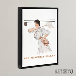 "Artery8 Mischief Maker Woman Butterfly Net Framed Canvas Wall Art Print Penfield in White - Size: W18"" x H24""" - thumbnail 2