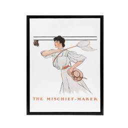 "Artery8 Mischief Maker Woman Butterfly Net Framed Canvas Wall Art Print Penfield in White - Size: W18"" x H24""" - thumbnail 1