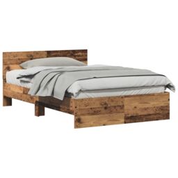 Berkfield Home Bed Frame with Headboard Old Wood 120 x 190 cm Solid Wood in Brown - thumbnail 3