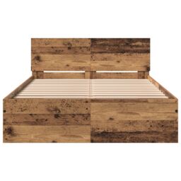 Berkfield Home Bed Frame with Headboard Old Wood 120 x 190 cm Solid Wood in Brown - thumbnail 6