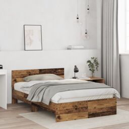 Berkfield Home Bed Frame with Headboard Old Wood 120 x 190 cm Solid Wood in Brown - thumbnail 5